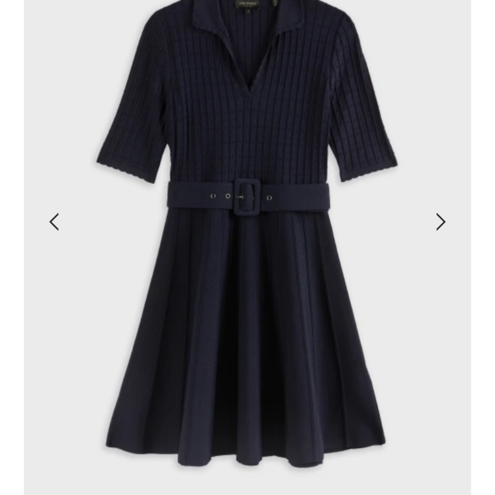 Ted Baker Navy Aleee Knitted Collared Skater Dress